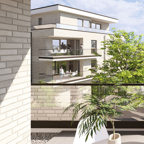 Visualisierung eines Wohn- und Balkonbereichs im Quartier &Ouml;lkante 22