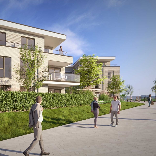 Visualisierung der Fassaden des Quartiers &Ouml;lkante 22 entlang der Sch&uuml;tzenstra&szlig;e